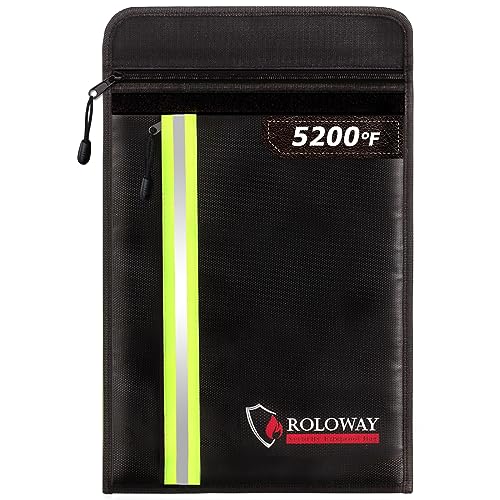 ROLOWAY Fireproof Document Bag (15.5 x 11.5 inch) with 2 Pockets and 5200℉ Aluminum Foil Layer, Fireproof Bag for Document Safe (Black)