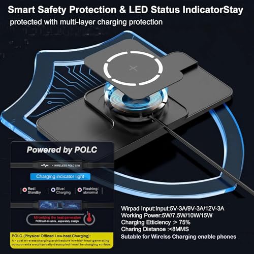 Image of Wireless Charger Car Magnetic Charging pad Fast Wireless Phone Charger Cell Phone Cordless Charging mat Compatible with iPhone 16 /15 /14 /13 /12, Airpods Earbuds(C11MAG)