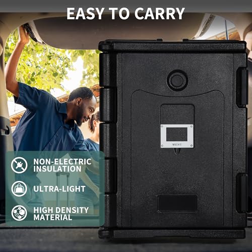 YITAHOME Insulated Food Pan Carrier, 95 Qt LLDPE Hot Box for Catering w/Stainless Steel Pan, Catering Food Warmer with Swivel Casters for 5 Full-Size Pans, Stackable Design for Restaurant Gathering