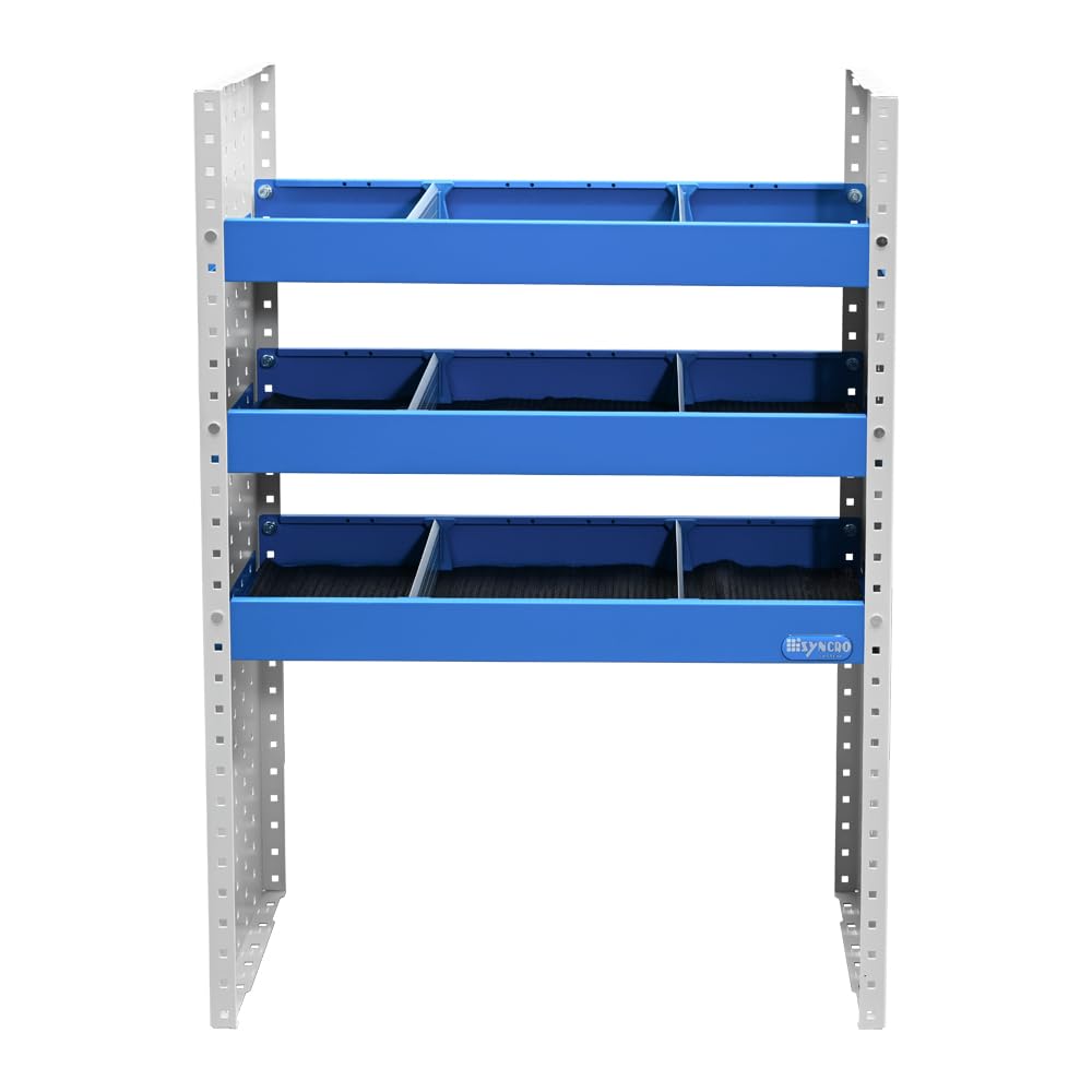 Syncro System Kit scaffalatura furgone Berlingo Partner Kangoo Ducato Boxer Jumper Transit Sprinter – 3 ripiani divisori alluminio antina vano passa-ruota 76x108x31 cm