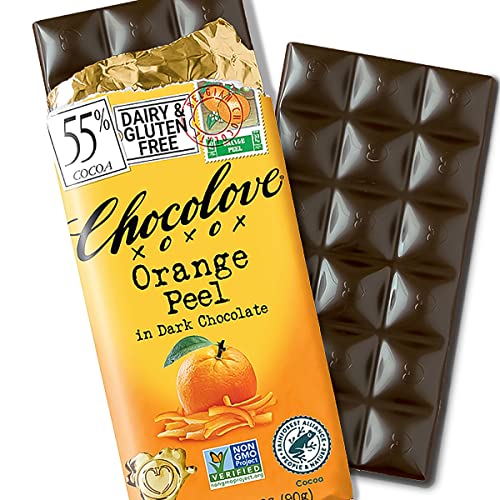 Chocolove Orange Peel In Dark Chocolate, 55% Cacao | Non Gmo, Rainforest Alliance Certified Cacao | 3.2Oz Bar | 12 Pack #TOP3