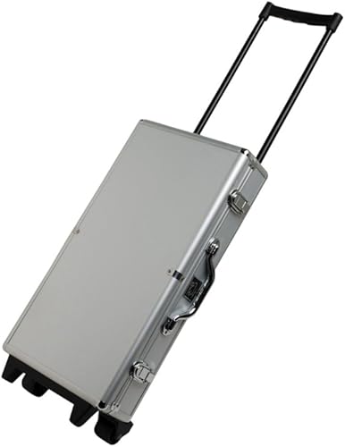 Set - Caja de aluminio con ruedas - 166 azulejos blancos de primera calidad, brazos de empuje modernos, plata, Mahjong occidental