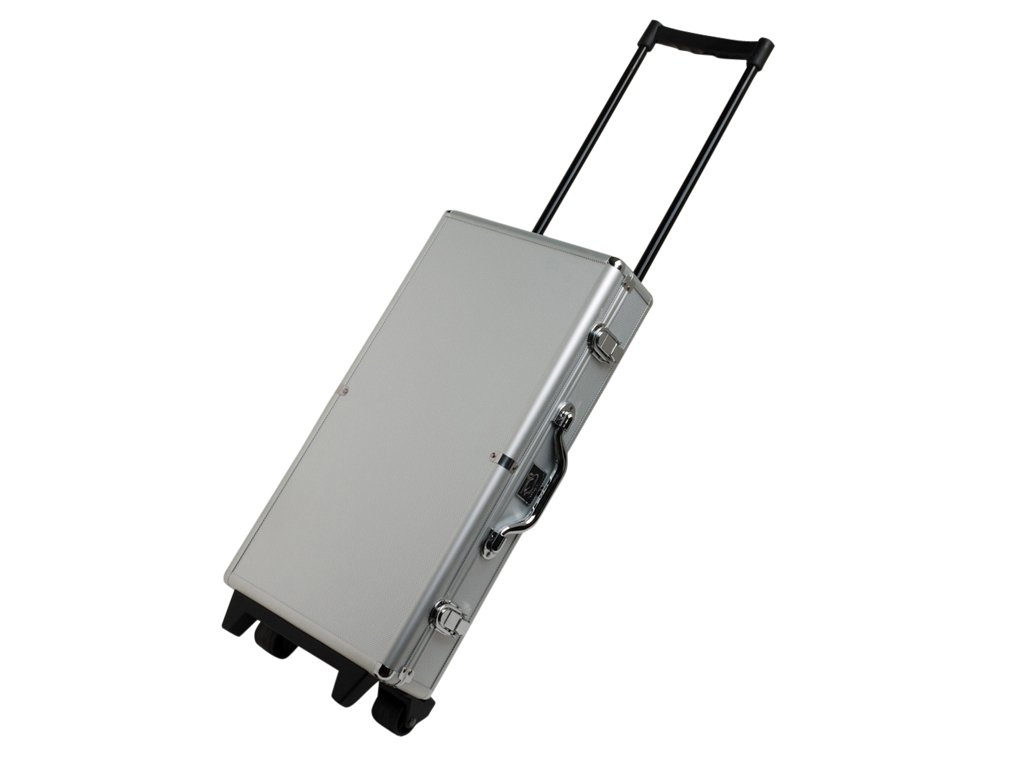 Set - Wheeled Aluminum Case - 166 Premium White Tiles, Modern Pusher Arms, Silver, Western Mahjong