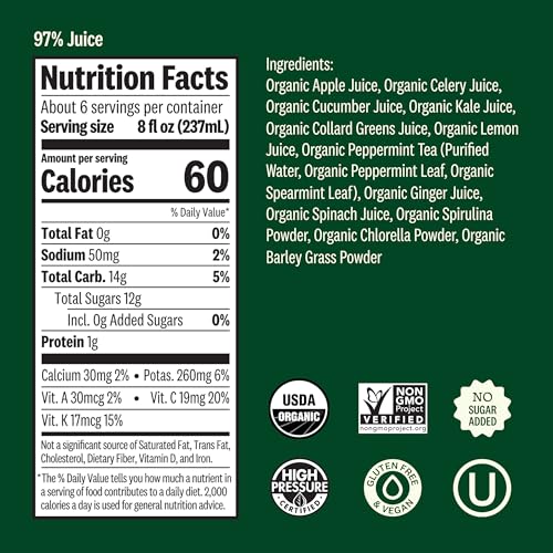 Suja 0859213005896 Organic Cold-Pressed Mighty Dozen, Green Juice With Celery, Cucumber, Kale, Collard Greens, Apple & Lemon, Vegan thumb #3