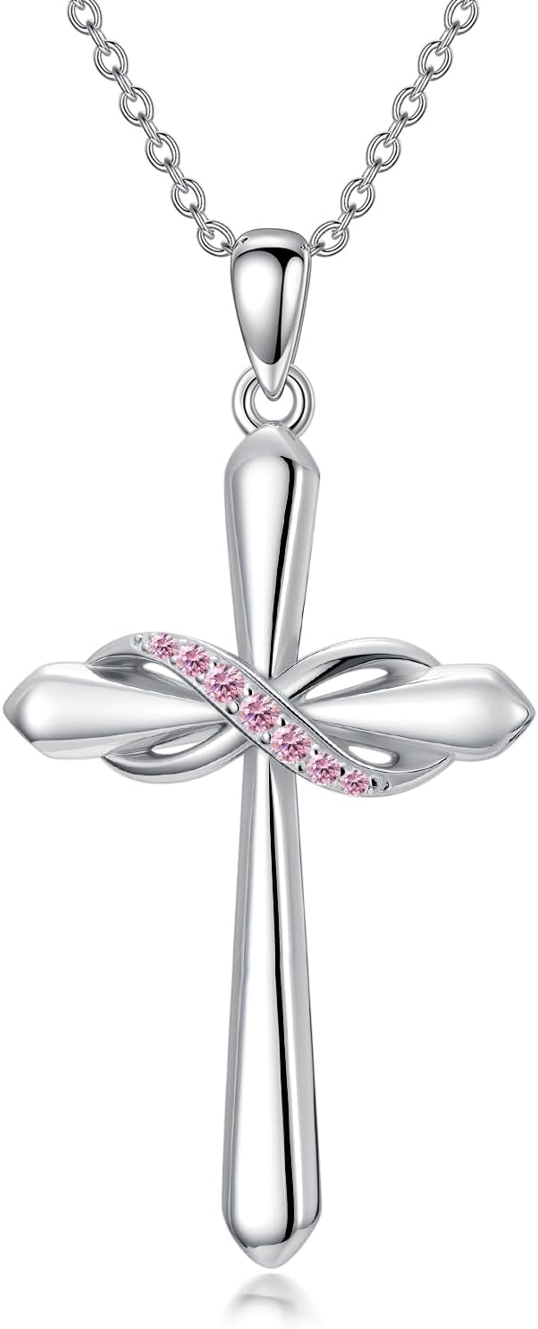 Cross Necklaces for Women 925 Sterling Silver Infinity Necklace Pendant Birthstone Infinity Cross Jewelry for Women