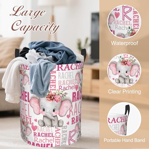 Image of Custom Name Laundry Hamper, Personalized Elephant Laundry Basket with Name for Boys Girls Kids Men Women, Customized Name Dirty Clothes Basket Gifts for Clothes Toy Bathroom Bedroom Laundry Room Dorm