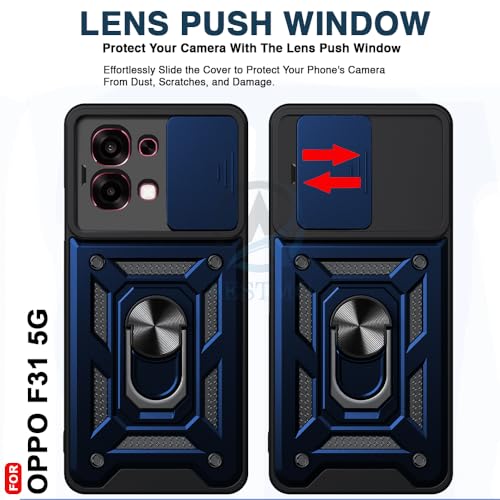 Image of AESTMO Tough Armor Oppo F31 / F33 5G Bumper Back Case Cover | Ring Holder & Sliding Camera Shield Cover | 360 Degree Protection Back Case Cover for Oppo F31 / F33 5G (Blue)