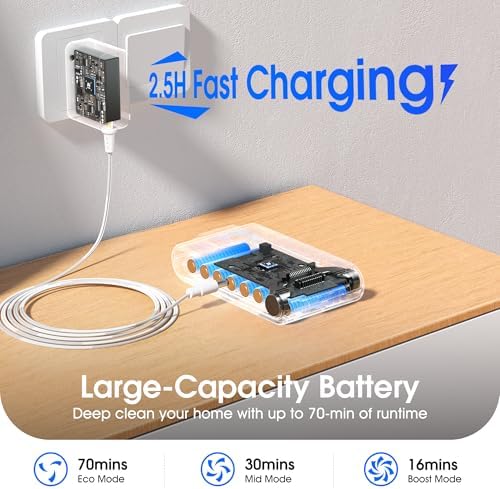 무선 진공 청소기, 업그레이드된 650W 55KPa 70분 작동 시간 스틱 진공 무선, LED 헤드라이트 터치 스크린이 있는 가정용 셀프 스탠딩 경량 진공 청소기, 반려동물 털/카펫/바닥용 — 사진 3