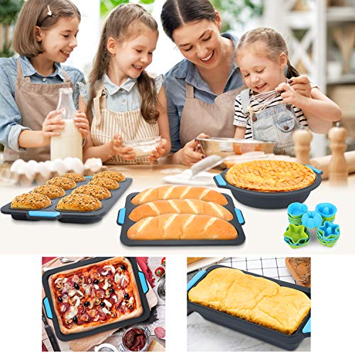 Duerer Silicone Bakeware Set, Cake Molds for Baking, Nonstick Baking Pans Tray, Food Grade Donuts Toast Muffin Pizza Tiramisu Mold Best Gift for Party, BPA Free