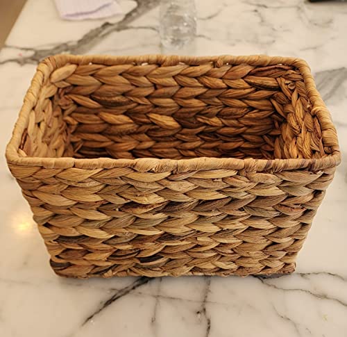 Water Hyacinth Storage Basket - 10X6 Inches Rectangular Hand-Woven Wicker Baskets - Natural Woven Decorative Shelf Organizer For Organizing Bathroom Shelves, Bedroom, Kitchen, Laundry Room, Pantry #TOP1