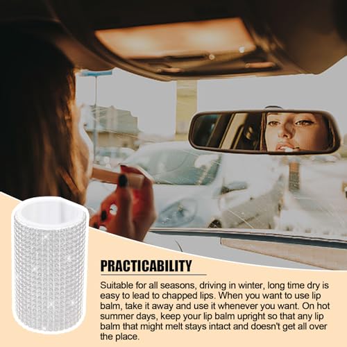 Image of Upright Car Chapstick Holder, Bling Insulating Lip Balm Holder,Rhinestone Car Accessories for Women Interior ,Suitable for Most Vehicles. (White)