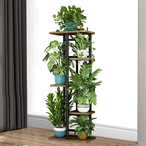 Image of LINZINAR Plant Stand Indoor 5 Tier Metal Plant Shelf Stands for Multiple Plants Garden Corner Balcony Living Room Bedroom, Black