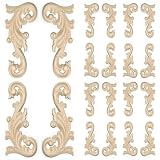 Vilanca 20 appliques decorative in legno intagliato a forma di fiore, per fai da te, non verniciato, angoli intagliati, decalcomanie per mobili, armadi, specchi, cornici per foto, decorazioni per