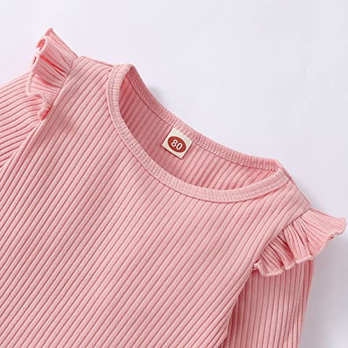 Conjunto de calças infantis para meninos e meninas casual de mangas compridas com nervuras e mangas