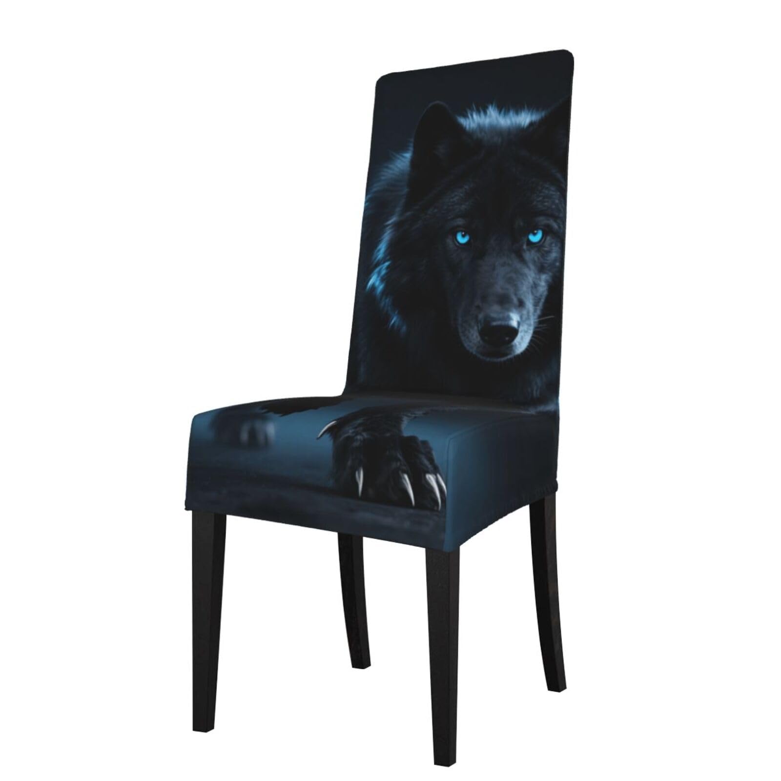 Fodpand Black Cool Cyan Wolf Dining Room Chair Cover Stretch Parsons Chair Slipcovers Removable Washable Chair Protectors Cover High Elastic Seat Protector For Home,Kitchen, Hotel, Banquet