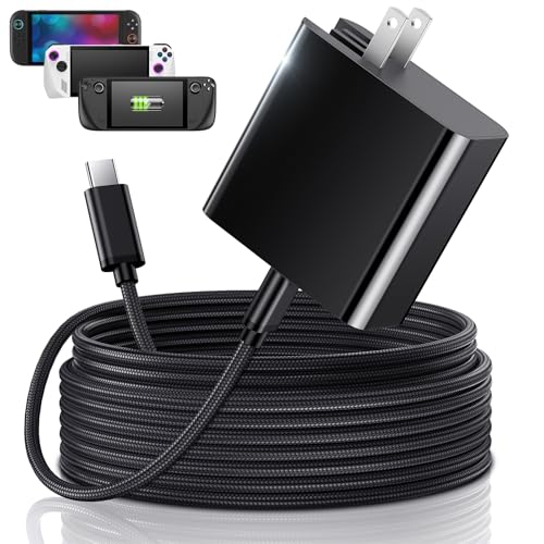 Image of 65W Fast Charger for Steam Deck & Nintendo Switch 2 with 10FT(3M) Cable - PD3.0 Foldable AC Adapter for ROG Ally, Switch 2 Charger Support TV Dock PS Console[Original Steam Deck Charger Replacement]