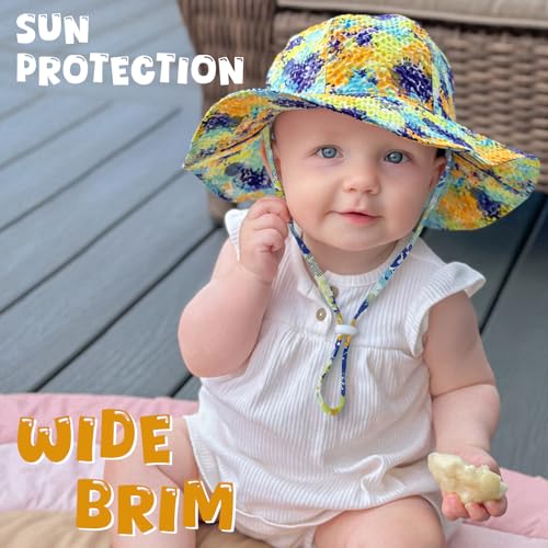 Image of HONGTEYA Baby Sun Hat Toddler Girl Beach Hat Sun Protection Adjustable Outdoor Summer Wide Brim Bucket Hat for Infant Kids
