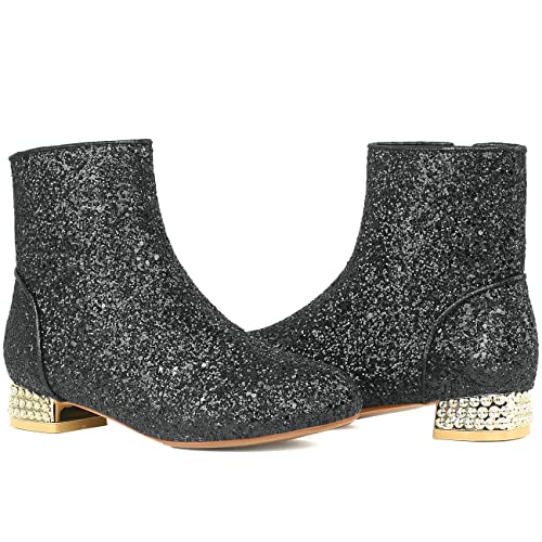 FIFSY Women Sequin Ankle Boots Low Heel Sparkly Glitter Booties3