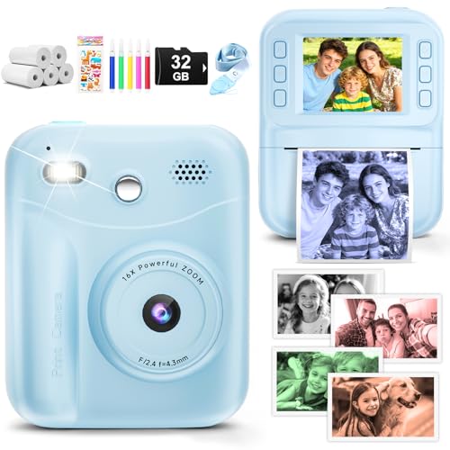 MINIBEAR Kids Camera Instant Print with Color Paper, Instant Camera for Kids Digital Camera Toddler Toys Christmas Birthday Gifts for 3 4 5 6 7 8 9 10 Year Old Boys Girls Video Camera (A26-Blue)