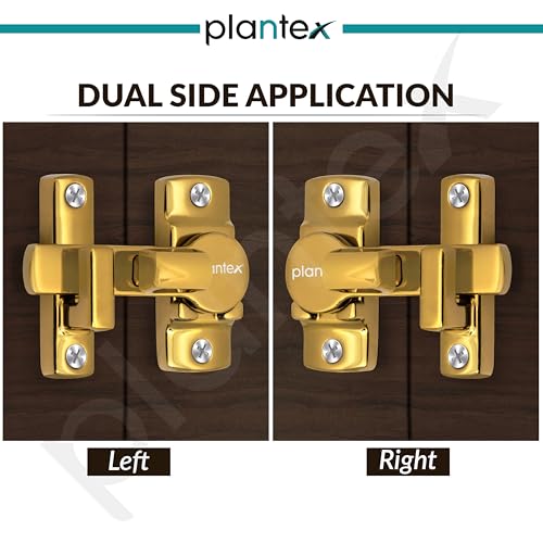 Image of Plantex 180 Degree Door Latch /Flip Latch Lock for Door /Chitkani /Lock Latch for Main Door /Baby Latch for Bathroom /Bedroom /Balcony /Door Stopper - Pack of 3 (Gold)