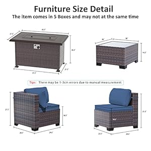 Outdoor Patio Furniture Set with Gas Fire Pit Table, 8 Pieces Outdoor Furniture Set Patio Sectional Sofa w/43in Propane Fire Pit, PE Wicker Rattan Patio Conversation Sets (Dark Blue) Outdoor Patio Furniture Set with Gas Fire Pit Table 8 Pieces Outdoor Furniture Set Patio Sectional Sofa w43in Propane Fire Pit PE Wicker Rattan Patio Conversation Sets Dark Blue
