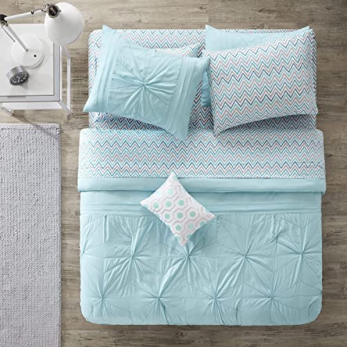 Intelligent Design Toren Complete Bag Tufted Embroidered Comforter with Sheet, Season Bedding Set, Twin, Aqua - Image 3