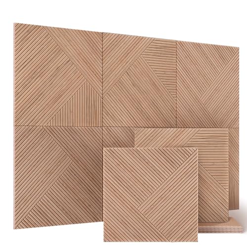 JAMELO Große Akustikpaneele, 6er-Pack 60cm x 60cm Schallschutzplatten mit Holzmusterdruck, selbstklebende dekorative Schallabsorber Schallschutz 3D Wandpaneele auf Filz für Studio und Zuhause