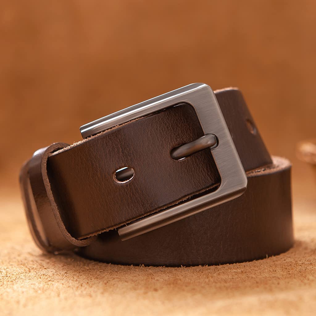 Cinturón 100% de Cuero de Vaca para Hombre, Cinturones Casuales de 38MM de Largo y Ancho Ajustable con Cinturones de Hebilla de una Sola Punta para el Trabajo y los Negocios
