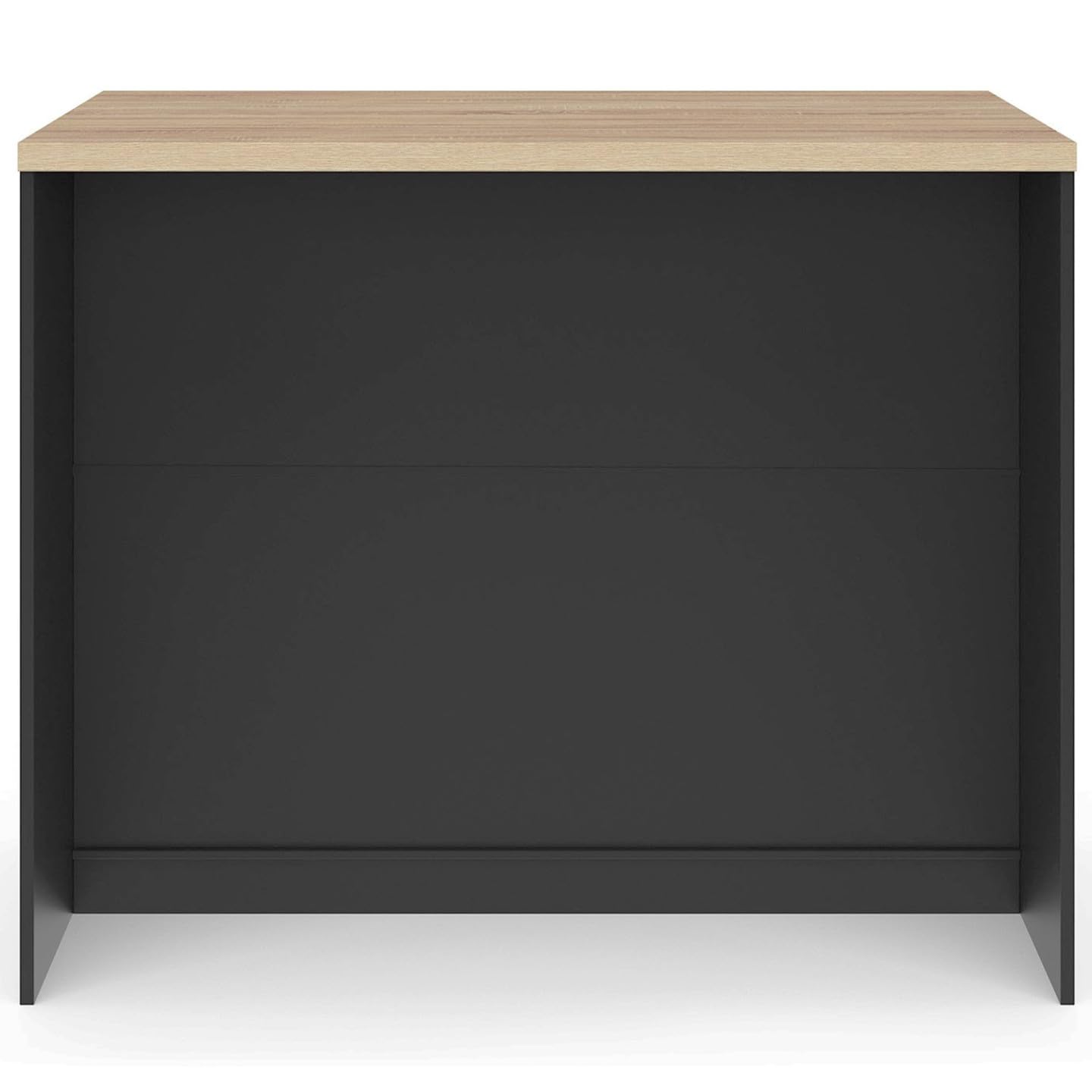 IDMarket - Ilot Central TIBO 110 cm casserolier 3 tiroirs Bois Noir avec Plan de Travail façon hêtre