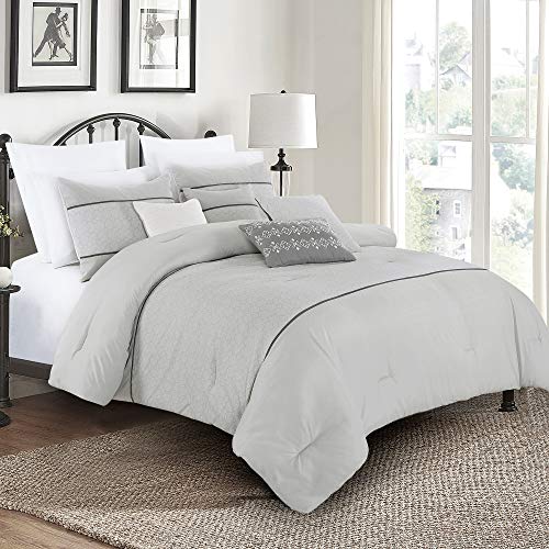 LinenTopia Luxury 7 Piece King/Cal-King Comforter Set with Shams Cushions,Modern Bright Elegantly Simple Geometrical Shapes Style Light Grey White,Bed Cover Bed in a Bag (22033, Maud, K/C) LinenTopia Luxury 7 Piece King/Cal-King Comforter Set with Shams Cushions,Modern Bright Elegantly Simple Geometrical Shapes Style Light Grey White,Bed Cover Bed in a Bag (22033, Maud, K/C)