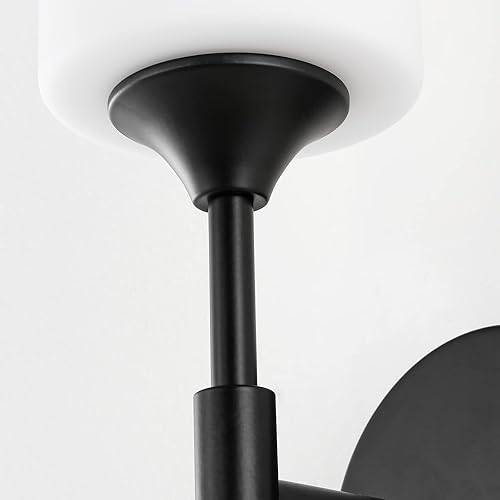 Miniatura 7 de Lámpara de pared moderna de mediados de siglo, paquete de 2 con pantallas cilíndricas blancas de cristal, aplique de pared negro mate, iluminación