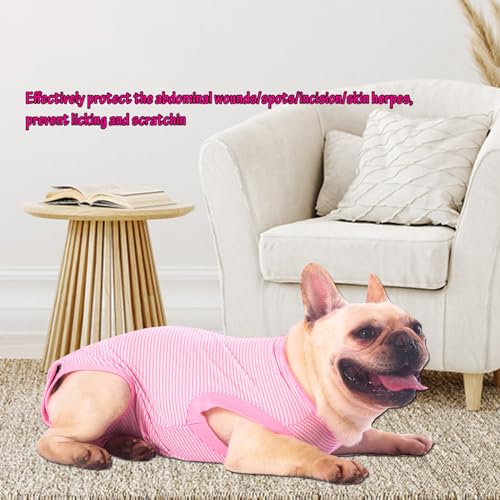 Image of Dog Recovery Suit Pink Female Spay Surgical Medium Shirt, Male Surgery Recovery Suit,Pink-White Striped M