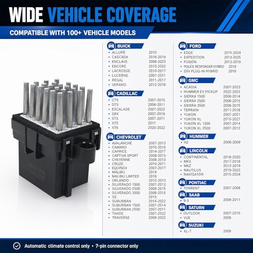 Image of Heater Blower Motor Resistor Compatible with 2007-2013 GMC Sierra 1500 2500 3500 Terrain Yukon, Chevy Silverado Suburban 1500 2500 Tahoe Camaro Equinox, Dodge Charger, P /N 15141283,68029736AA.