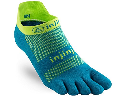 Injinji Run Original Weight No Show Xtralife Socks, Electric Blue, Large