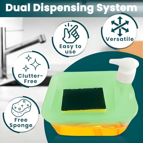 Image of Zuku Liquid Soap Dispenser for Kitchen Dishwash Liquid Soap Dispenser for Kitchen Sink Dish Washer Box Kitchen Dispenser Liquid with Free Sponge(Green)