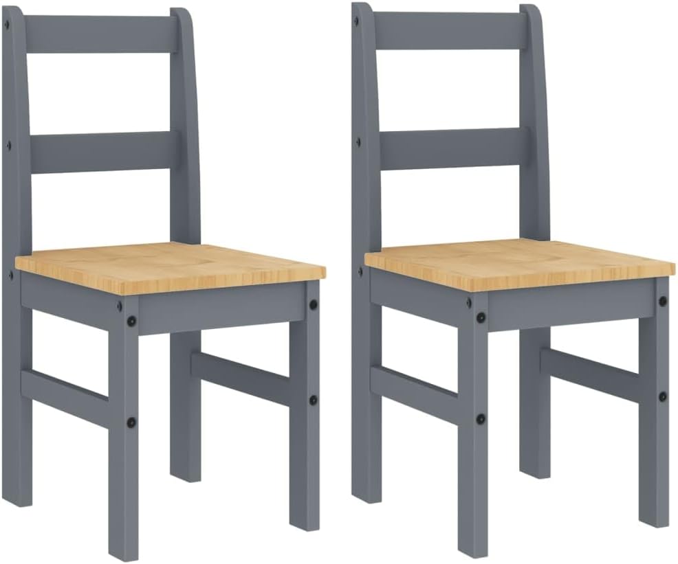 vidaXL Panama Grey Dining Chairs - Set of 2, 40x46x90 cm, Solid Pine Wood, Honey Wax Finish, Easy-to-Clean, Versatile Wooden Chairs for Kitchen/Living Room