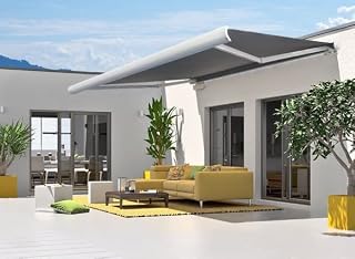 INTROLL Retractable Patio Awnings  Manual + Electric Motorised Remote Shading with Rust-free Aluminum Alloy and Polyester Fabric for Water & Wind Resistance  Anthracite Grey / White