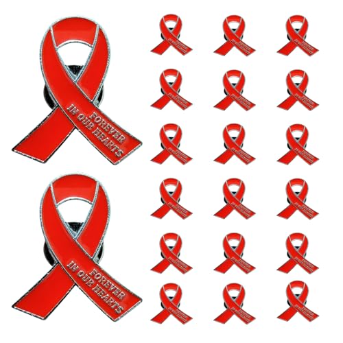 Image of 20 Pcs Funeral Ribbon Awareness Pins Memorial Lapel Brooches Forever In Our Hearts For Mourning Event
