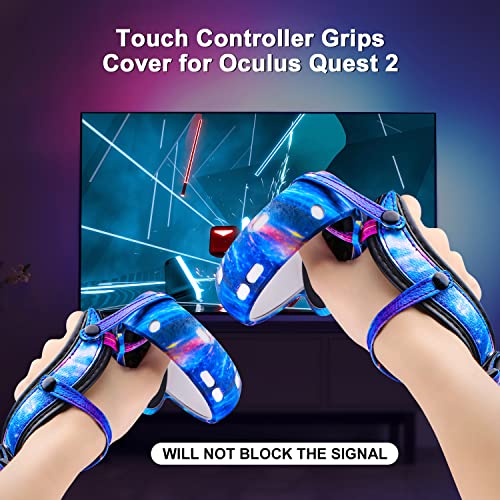 Aixoto For Oculus Quest 2 Accessories, Accessory Set For Meta Quest 2, Include Silicone Face Cover, Controller Grip Cover, Vr Shell Cover, Lens Cover And 10Pcs Disposable Eye Cover (Galaxy Blue) #TOP3