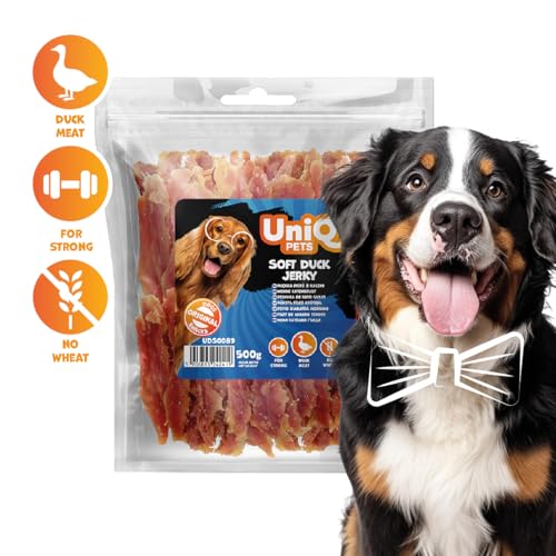 UniQ Pets Hundeleckerli weiche Entenbrustfilet Streifen glutenfrei für große Hunde 500 g