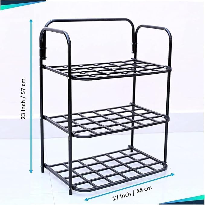 Image of eumqestoer Shoes Rack Durable Plastic & Metal Shoe Rack - 3-Tier Stackable Organizer for Home, Closet & Entryway, Holds Up to 9 Pairs of Shoes, Easy Assembly, Space-Saving Design (3 Layer)