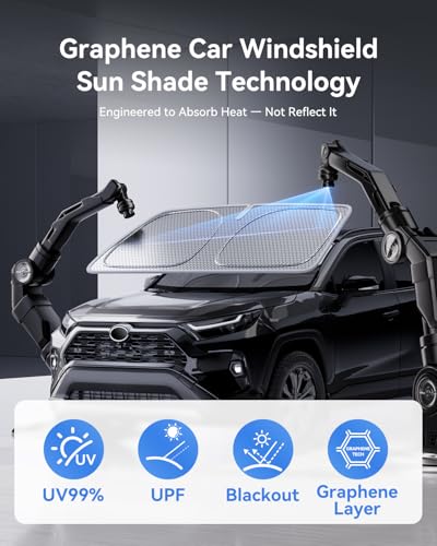 helloleiboo Graphene Windshield Sun Shade for SUVs and Most Mid-Size Sedans, 99% UV Blocki - image 3