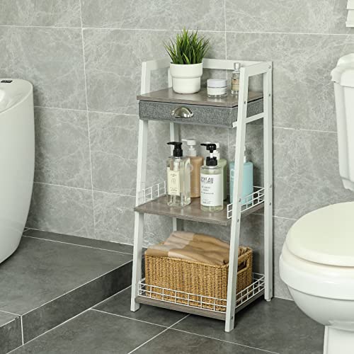 Keomaisyto 3-Tier Bathroom Ladder Shelf, Floor Storage Shelf With Drawer, Freestanding Open Tower Shelving Unit For Bathroom Living Room Balcony（White） #TOP7