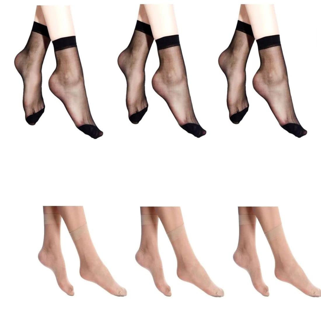 infispace Women & Girl's Ultra-Thin Transparent Nylon Ankle Length Summer Black & Skin Socks (Pack of 6)-picture-38
