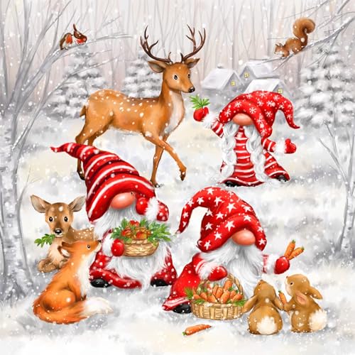 20 Servietten Weihnachten Lustige Gnome füttern Tiere als Tischdeko....