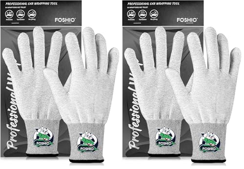 FOSHIO Grey Vinyl Wrap Gloves Professional Carbon Fiber Anti-Static Tint Gloves Dust-Free Wrap Glove for Wrapping Vinyl Machine Washable Lightweight Protective Safety Light Duty Work Gloves 1 Pair