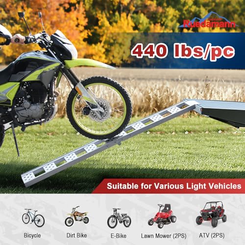 Ruedamann 1PC 6FT Folding Aluminum Motorcycle Ramp, 440 lbs Capacity, 8" Wide Portable Dirt Bike Ramp for Truck Bed Loading, Loading Ramp for E-Bike, Pickup, Bike, Scooter, Stairs - Thumbnail 3
