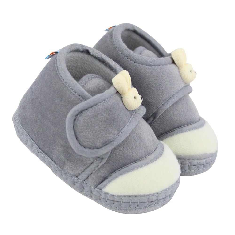 neska moda 6 To 12 Months Baby Boys & Baby Girls Velboa Rabbit Face Grey,White Hook & Loop Shoe Booties-BT5615-picture-39