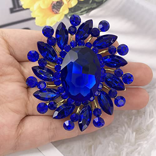 Image of SELOVO Flower Rhinestone Statement Brooch Pin Broach Antique Gold Tone