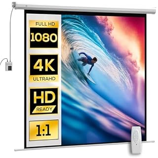 HOMCOM Schermo per Proiettore Motorizzato da 85 Pollici 1:1 con Telecomando, Telo Proiettore Avvolgibile in Plastica e Metallo, 176.5x8x176.5 cm, Bianco